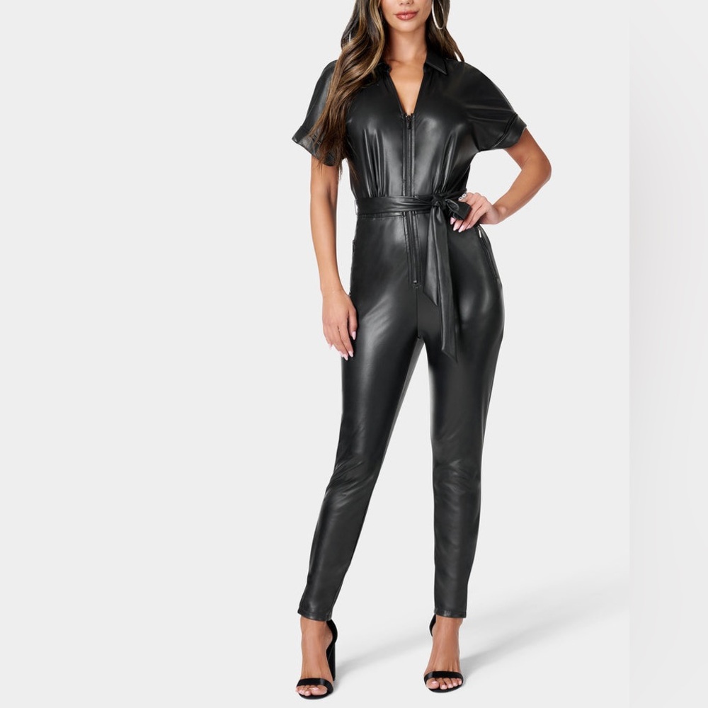 VEGAN LEATHER MOTO JUMPSUIT
